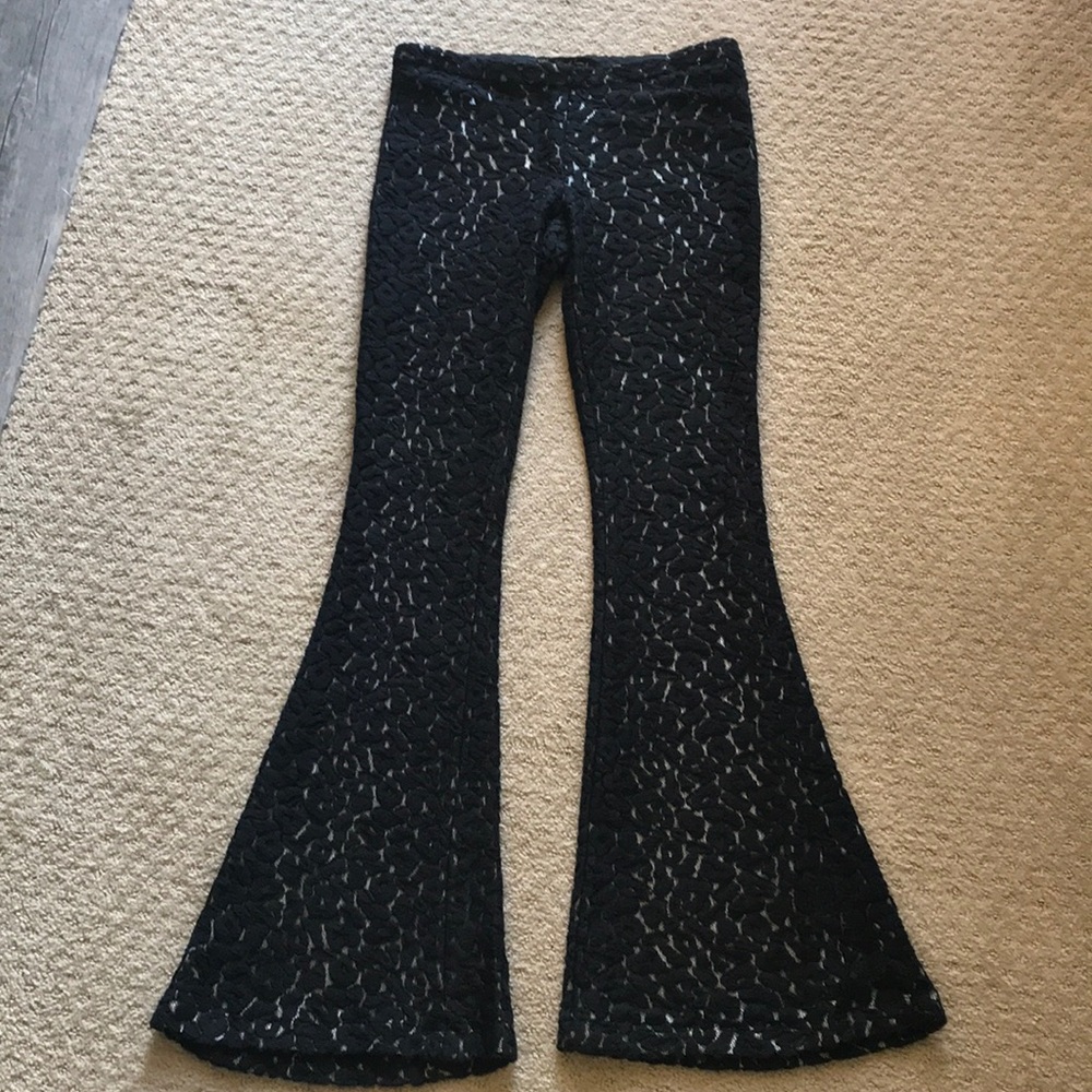 Elizabeth & James Crochet Black & Gold Flare Pants